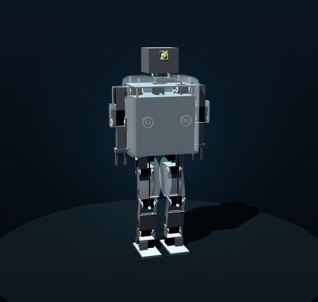 55 cm humanoid with clear shell showing electronics